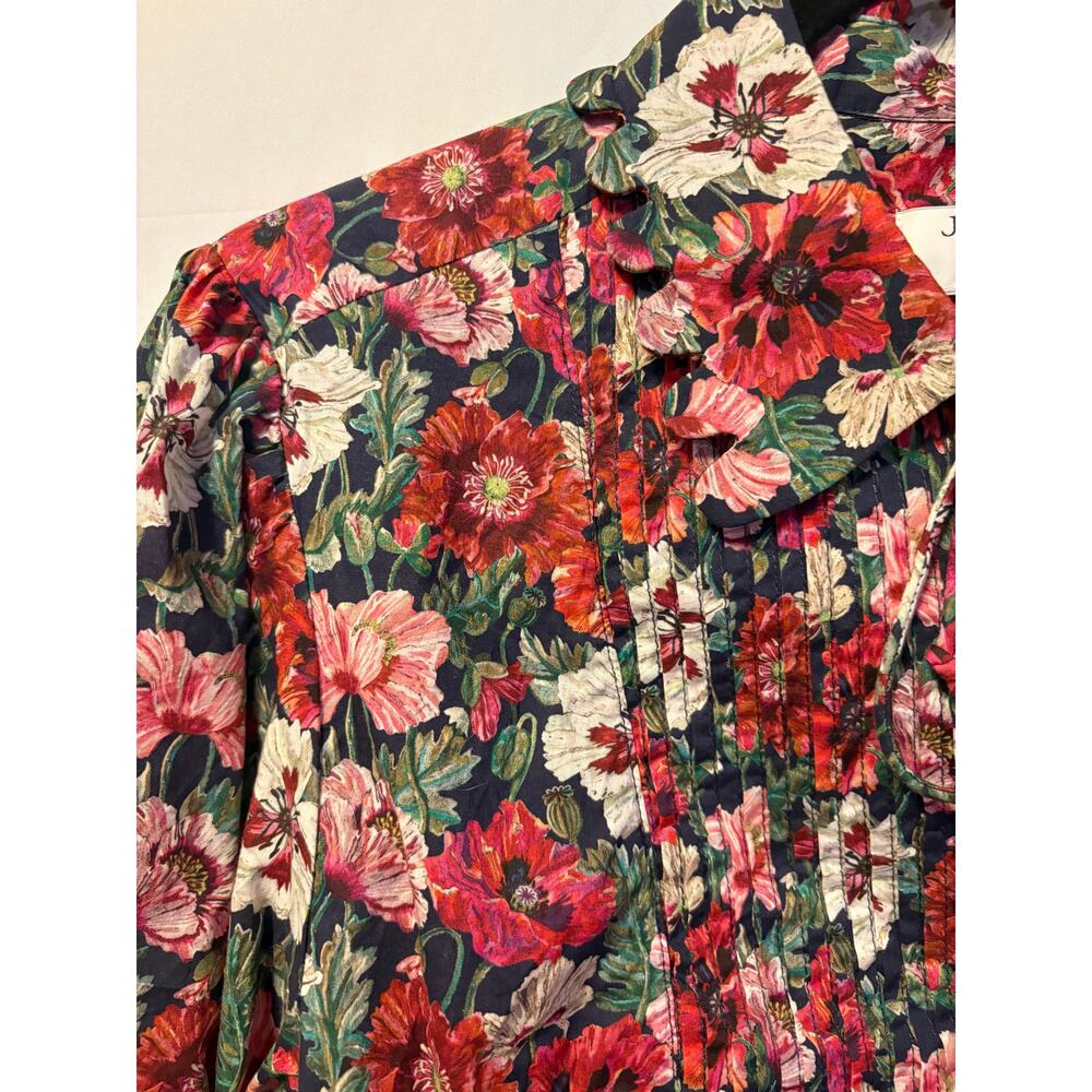 J. Crew Liberty Scalloped-Sleeve Popover Top Red Tie Collared Sz S - Picture 6 of 6